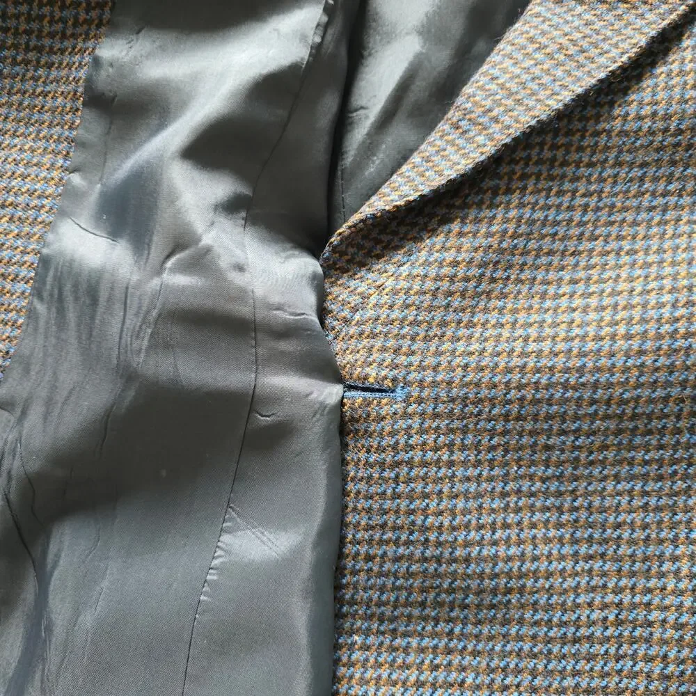 Vintage St. Sophia Paris Double Breasted Wool Blazer Houndstooth Navy EU42 USM - Picture 8 of 10